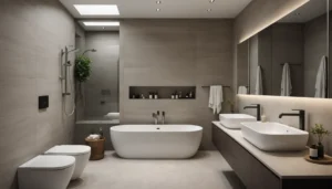 petite salle de bain avec grands carreaux